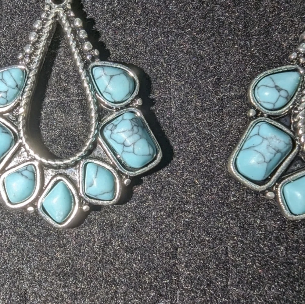 Bohemian Earrings Silver Plated 2" Turquoise Western Jewelry - Picture 8 of 8